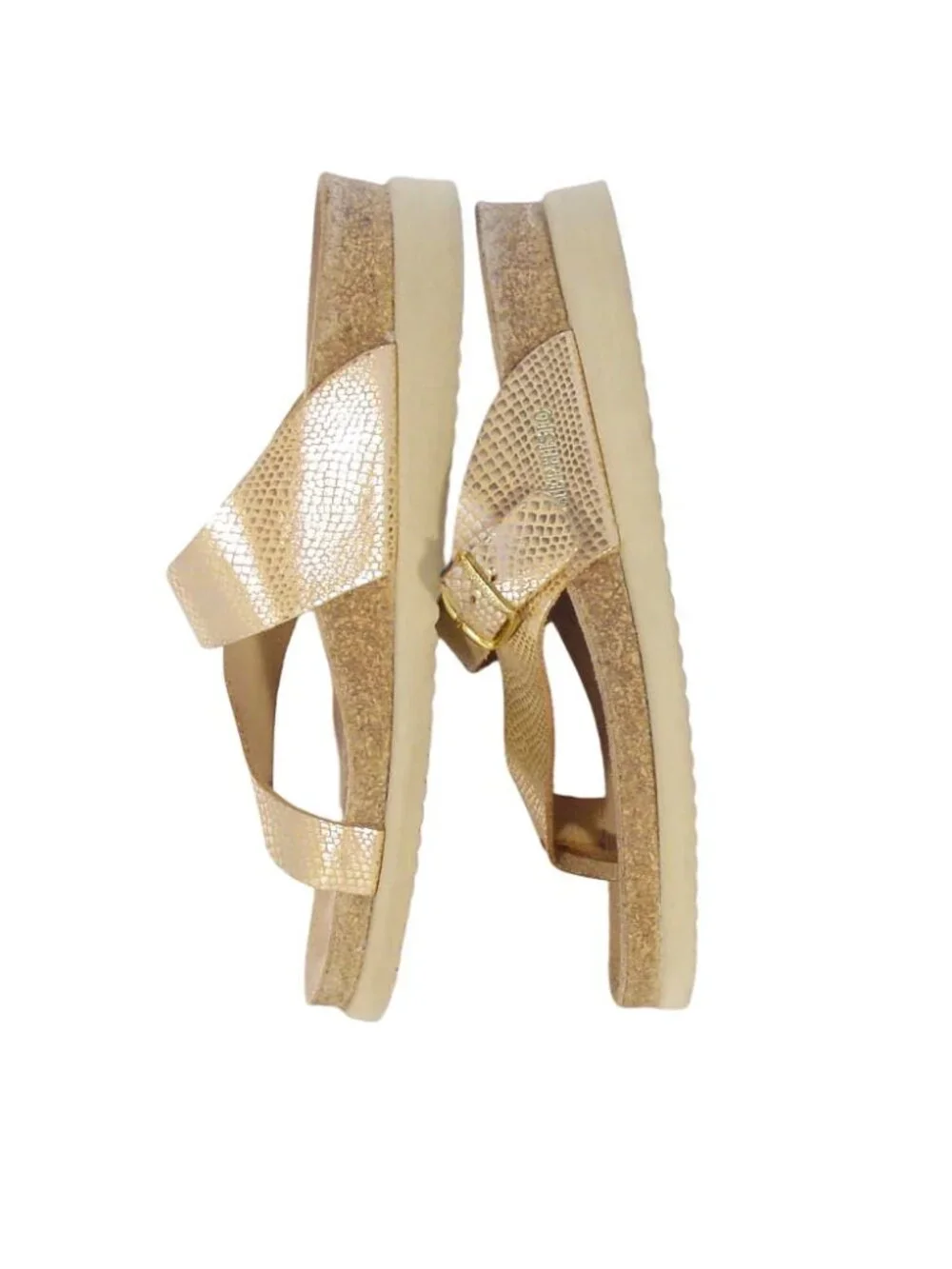 MEPHISTO Helen $175 Metallic Gold 'Sand Havana' Sandals 37/7 - Made in FRANCE - Picture 3 of 8